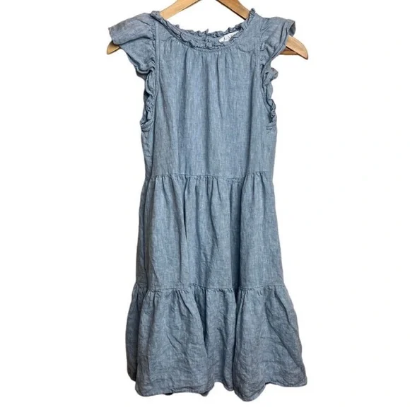 NWOT LAKE Dress Women XS Blue Linen Helen Tiered Ruffle Sundress Pocket Mini - Picture 6 of 7